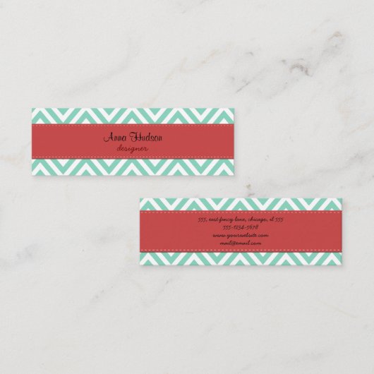 青いジグザグ、青い山形、幾何学模様 スキニー名刺 (正面/裏面)