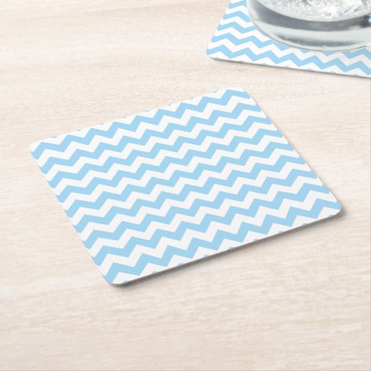 青いジグザグ、青い山形、幾何学模様 スクエアペーパーコースター (アングル)