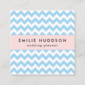 青いジグザグ、青い山形、幾何学模様 スクエア名刺 (正面)