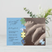 青いジグソーパズルの写真のベビーの発表 案内状 (スタンド正面)