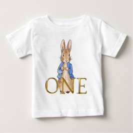 青いジャケットのクラシックバニー 1歳の誕生日 ベビーTシャツ