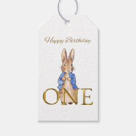 青いジャケットのクラシックラビットの1歳の誕生日 ギフトタグ