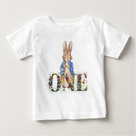 青いジャケットのクラシックラビットの1歳の誕生日 ベビーTシャツ