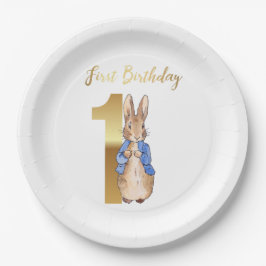 青いジャケットのクラシックラビットの1歳の誕生日 ペーパープレート