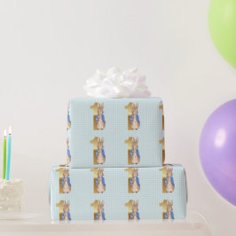 青いジャケットのクラシックラビットの1歳の誕生日 ラッピングペーパー