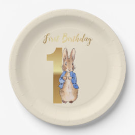 青いジャケットのクラシックラビット 1歳の誕生日 ペーパープレート