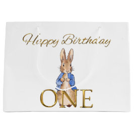 青いジャケットのクラシックラビット 1歳の誕生日 ラージペーパーバッグ
