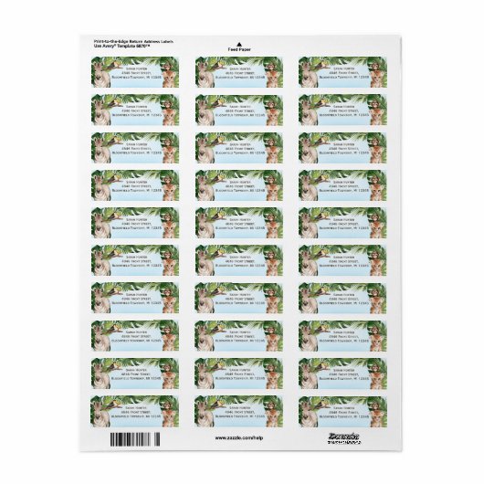 青いジャングルサファリの動物、誕生日の帰りの住所 ラベル (フルシート)