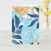 青いジャングル葉 カード (黄色い花)