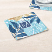 青いジャングル葉 スクエアペーパーコースター (アングル)