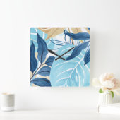 青いジャングル葉 スクエア壁時計 (ホーム)