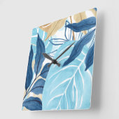 青いジャングル葉 スクエア壁時計 (傾斜)