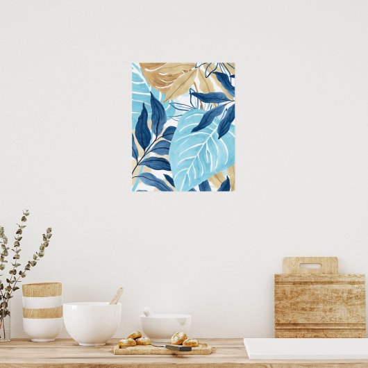青いジャングル葉 ポスター (キッチン)