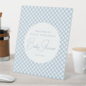 青いジンガムかわいいシンプルパーソナライズされたの赤ちゃんシャワー 台座サイン (インサイチュ)