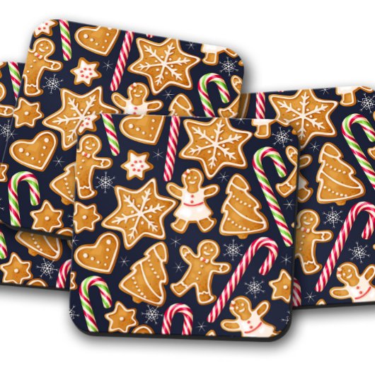 青いジンジャーブレッドクリスマス |クリスマスコースターセット コースター