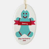 青いジンジャーブレッド赤いバナー名ベビー最初 セラミックオーナメント (右)