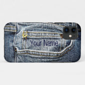 青いジーンのデニムのポケット-あなたの名前かイニシャルを加えて下さい Case-Mate iPhoneケース (裏面(横))