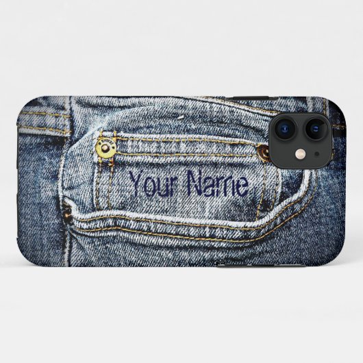 青いジーンのデニムのポケット-あなたの名前かイニシャルを加えて下さい Case-Mate iPhoneケース (裏面(横))