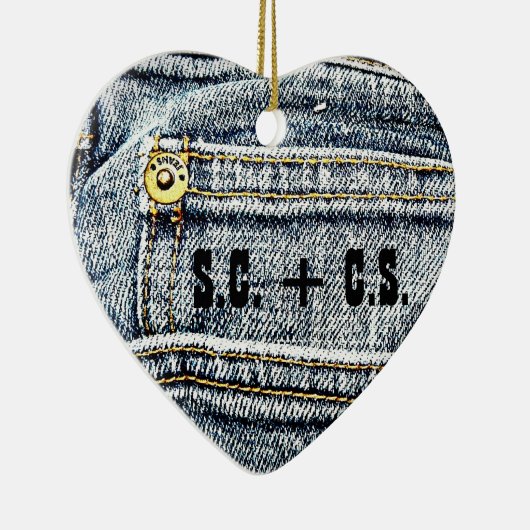 青いジーンのデニムのポケット-それを個人化して下さい! セラミックオーナメント (右)