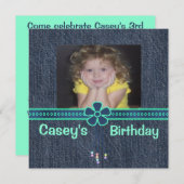 青いジーンのデニムの誕生日の招待状 招待状 (正面/裏面)