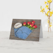 青いジーンのポケットのチューリップ カード (黄色い花)