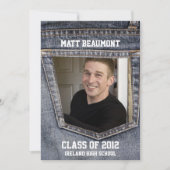青いジーンの小型の写真の卒業 招待状 (正面)