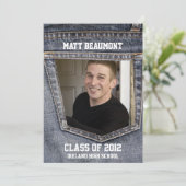 青いジーンの小型の写真の卒業 招待状 (スタンド正面)