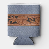 青いジーンズとベルトウェスタン 缶クーラー (正面)