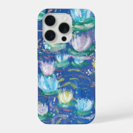 青いスイレンの絵のスマホケース iPhone 15 PROケース