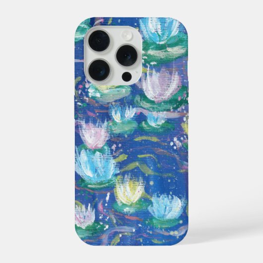 青いスイレンの絵のスマホケース iPhoneケース (裏面)