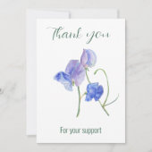 青いスイートピーの花お世話になりました サンキューカード (正面)