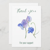 青いスイートピーの花お世話になりました サンキューカード (正面/裏面)