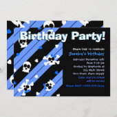 青いスカルおよびハートの誕生会 招待状 (正面/裏面)