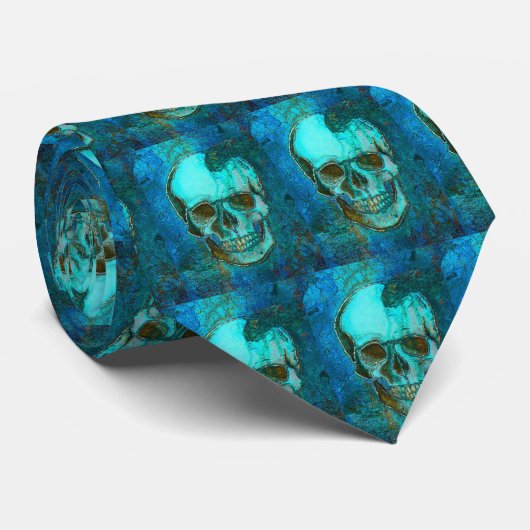 青いスカルのタイ ネクタイ (ロール)