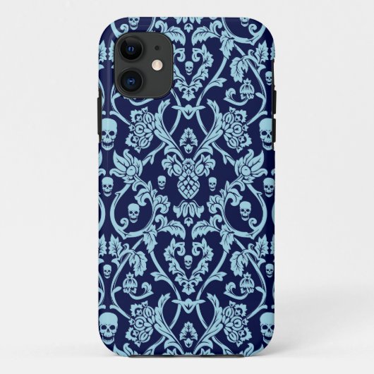 青いスカルのダマスク織パターン Case-Mate iPhoneケース (裏面)