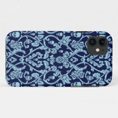 青いスカルのダマスク織パターン Case-Mate iPhoneケース (裏面(横))