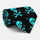 青いスカルのハートのタイ ネクタイ (ロール)