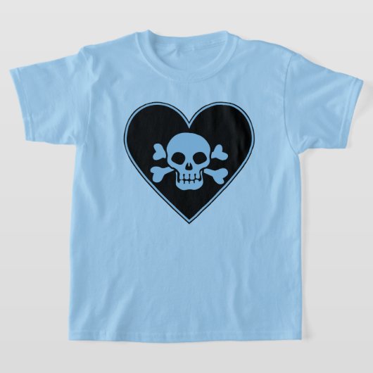 青いスカルのハート Tシャツ (レイダウン)