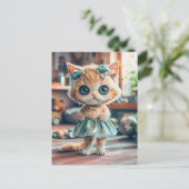青いスカートとリボンを頭に付けた子猫 シーズンポストカード (スタンド正面)