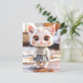 青いスカートと花柄のブラウスの子猫 シーズンポストカード (スタンド正面)