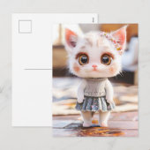 青いスカートと花柄のブラウスの子猫 シーズンポストカード (正面/裏面)