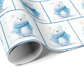 青いスカーフを付けたクリスマスポーラーベア ラッピングペーパー (ロールコーナー)