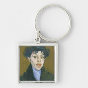 青いスカーフを持つ女性、c.1912 (キャンバスの油) キーホルダー