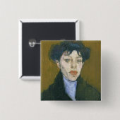 青いスカーフを持つ女性、c.1912 (キャンバスの油) 缶バッジ (正面&裏面)