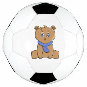 青いスカーフを着たテディベア サッカーボール