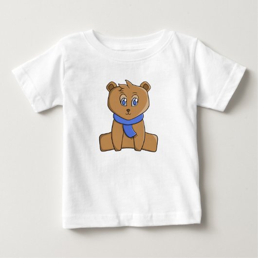 青いスカーフを着たテディベア ベビーTシャツ (正面)