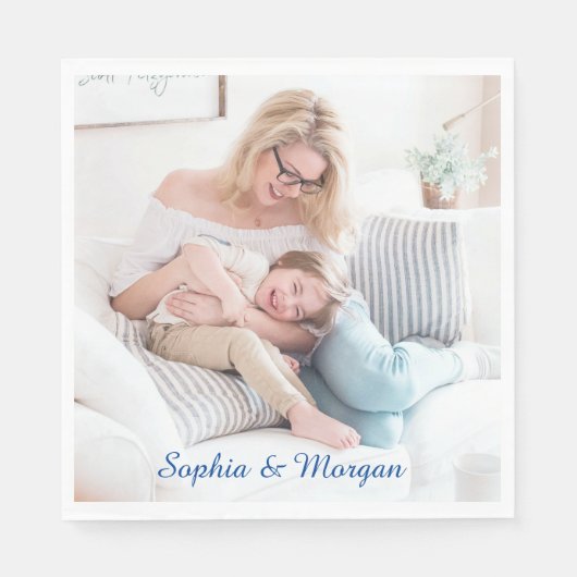 青いスクリプトの写真と名前 スタンダードランチョンナプキン (正面)