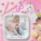 青いスクリプトの写真と名前 ペーパープレート (パーティー)