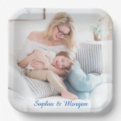 青いスクリプトの写真と名前 ペーパープレート (正面)