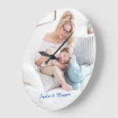 青いスクリプトの写真と名前 ラージ壁時計 (傾斜)